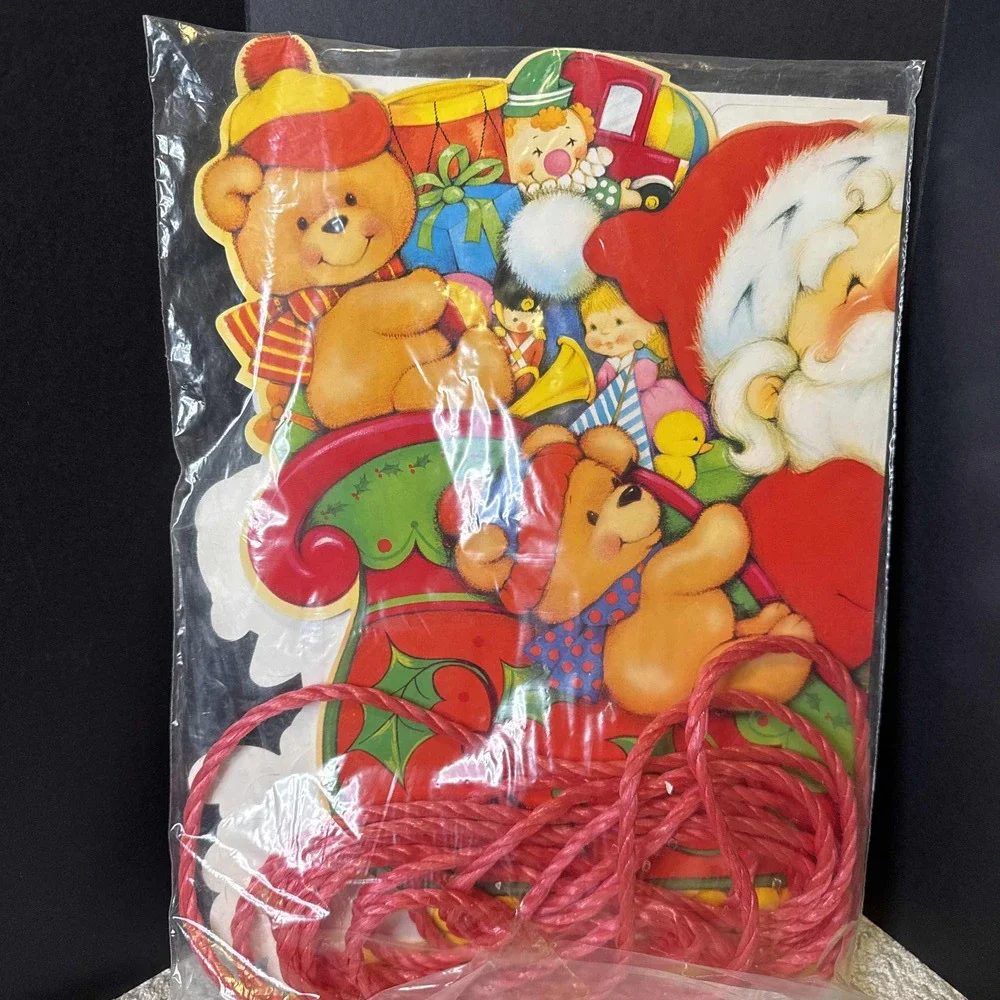 NIB Vintage 70s‎ Wall Santa & Sleigh Christmas Card Holder Kitsch Cardboard